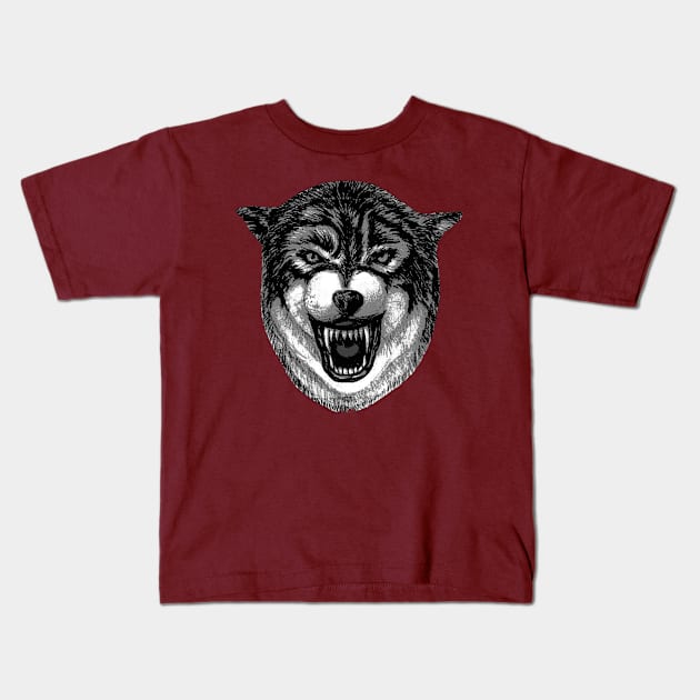 Wolf Head Kids T-Shirt by TrueArtworxGraphics